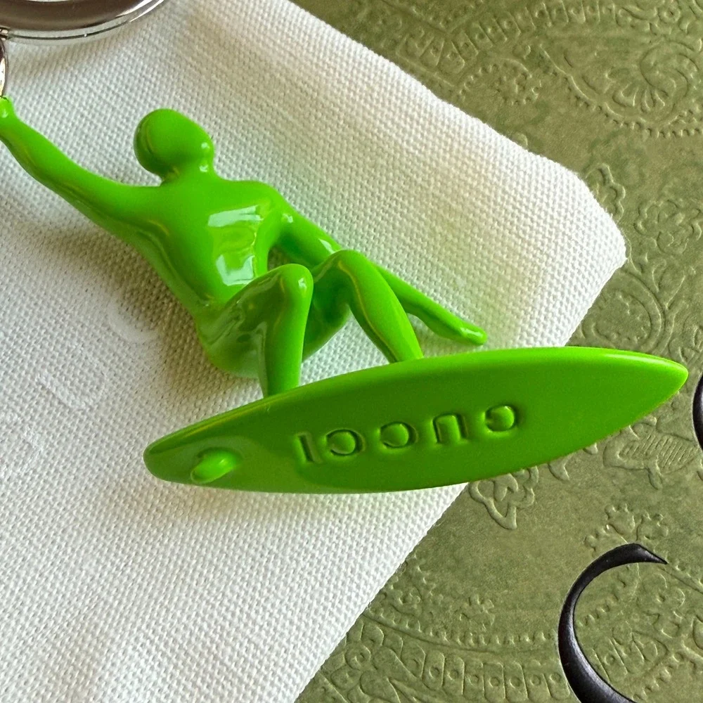 Gucci Green Surfer Keychain Ceramic Varnish Ottone Silver Hardware 822123